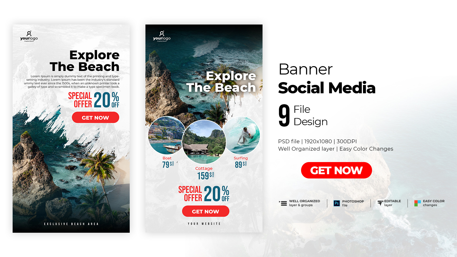 Amazing Beach Social Media Banner Design Bundles preview image.