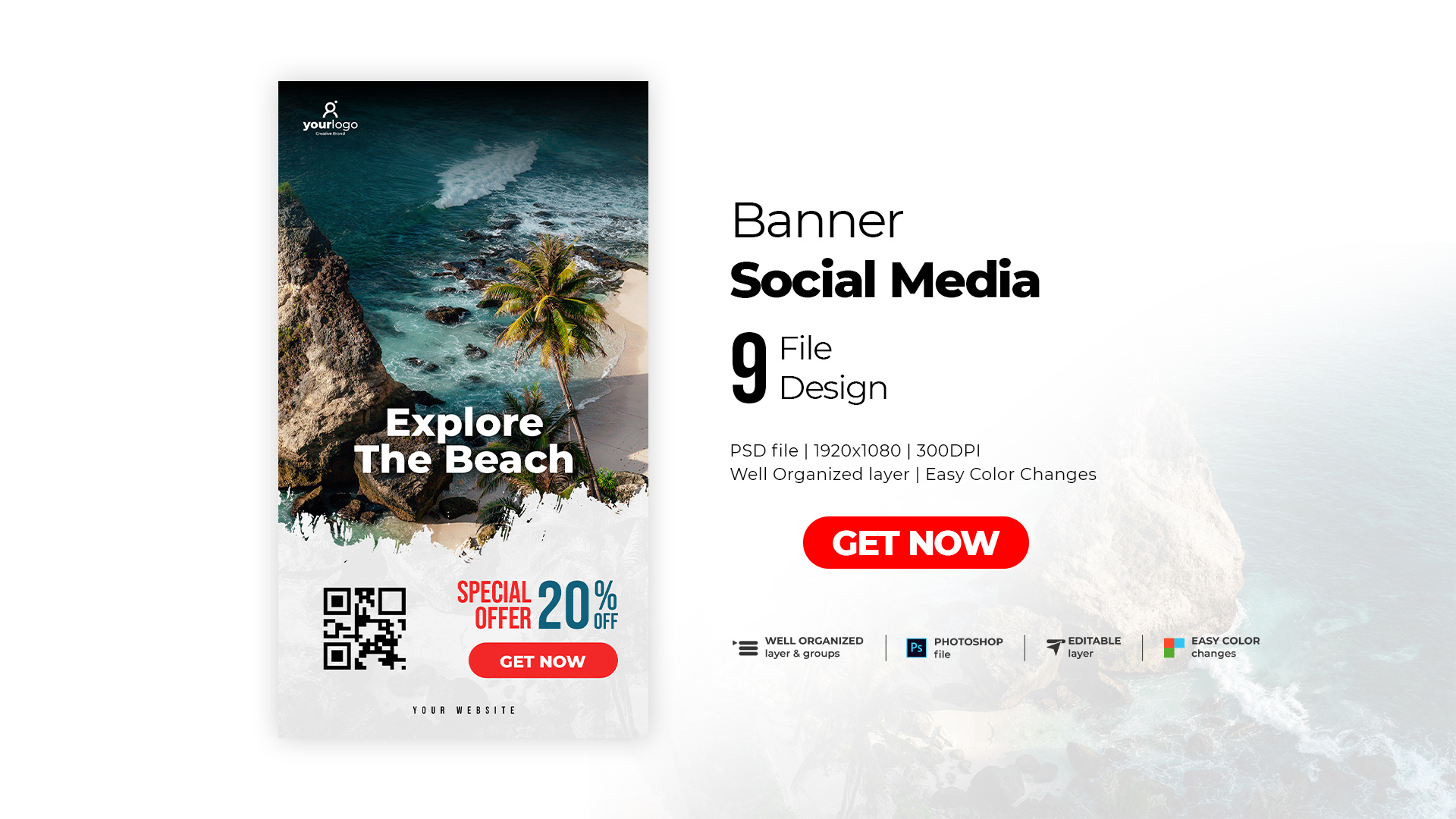 Famous Beach Social Media Banner Design Bundles preview image.