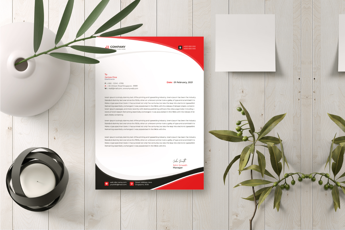 Corporate Business Letterhead Red Design Template preview image.
