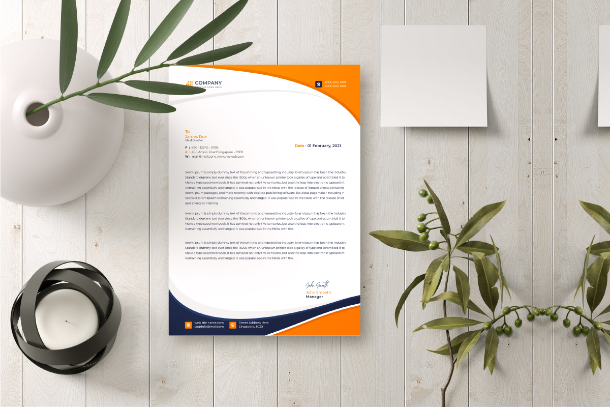 Corporate Business Letterhead Orange Design Template preview image.