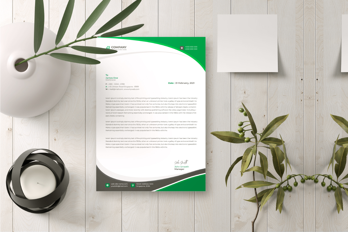 Corporate Business Letterhead Green Design Template preview image.