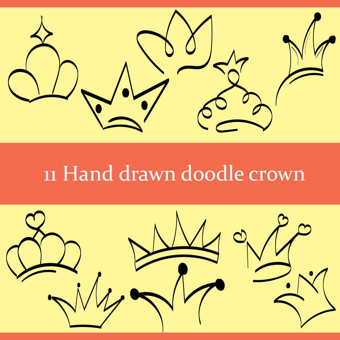 11 Hand Drawn Doodle Crowns - Only $5 cover image.