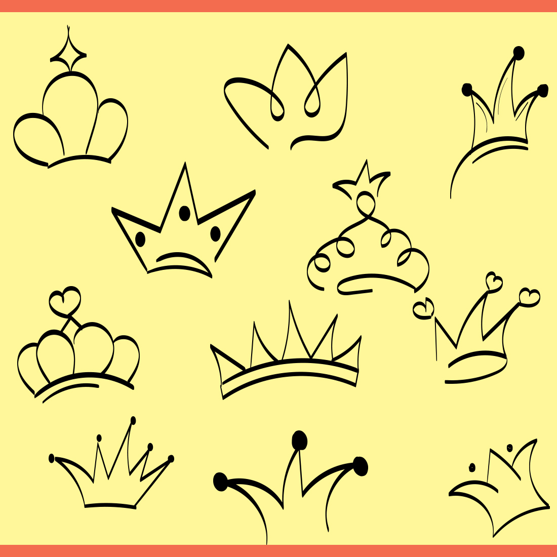 11 Hand Drawn Doodle Crowns - Only $5 preview image.