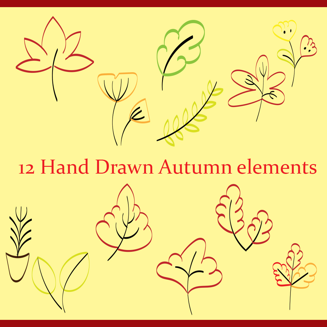 12 Hand Drawn Autumn Elements - Only $5 preview image.