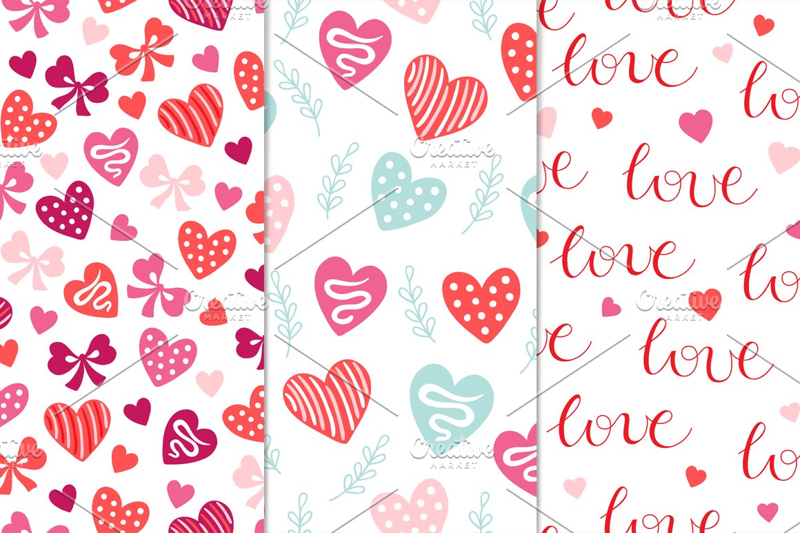 Delicate light patterns with the multicolor hearts and some lettering.