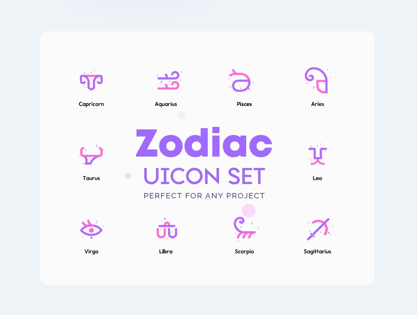 Purple zodiac icons set.