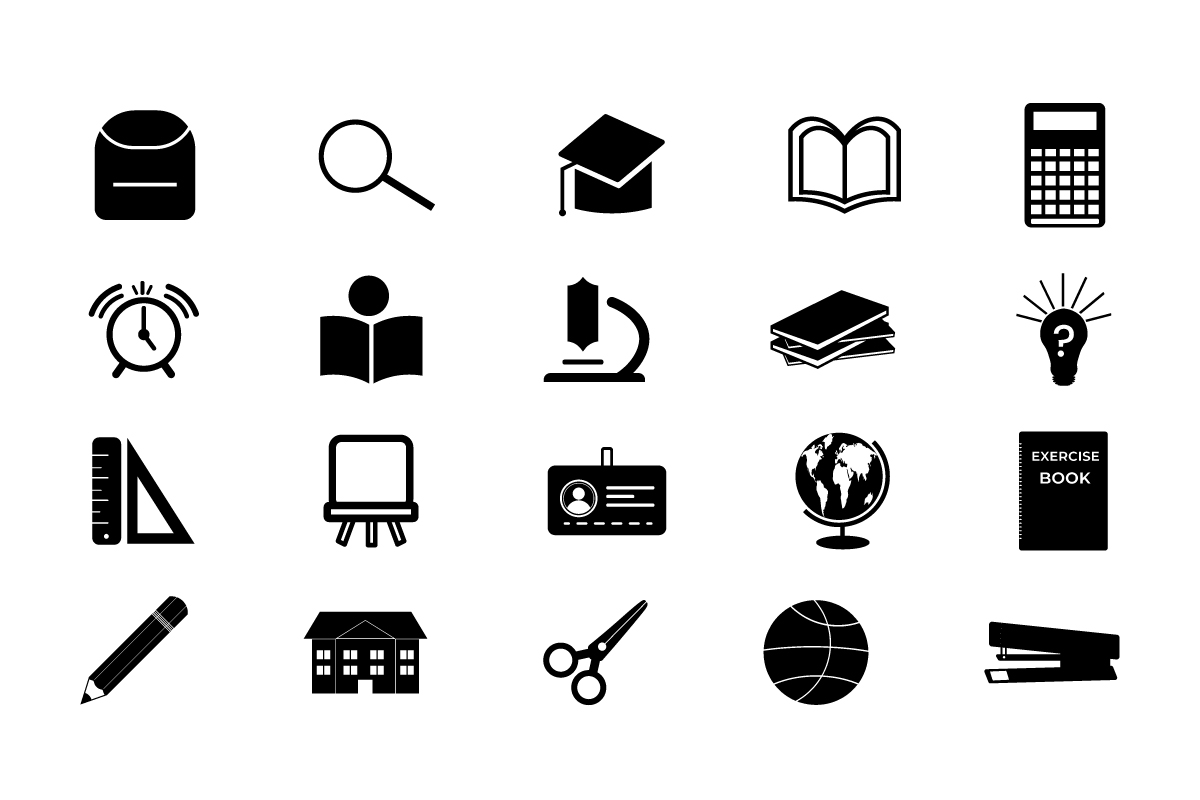 Black icons set of study.