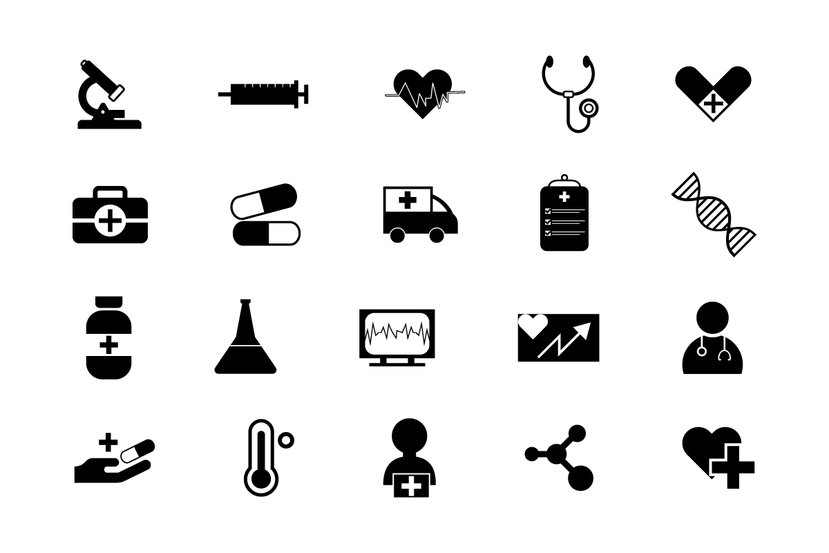 Black icons set of medical.