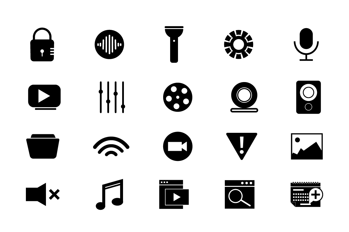 Black icons set for recording.