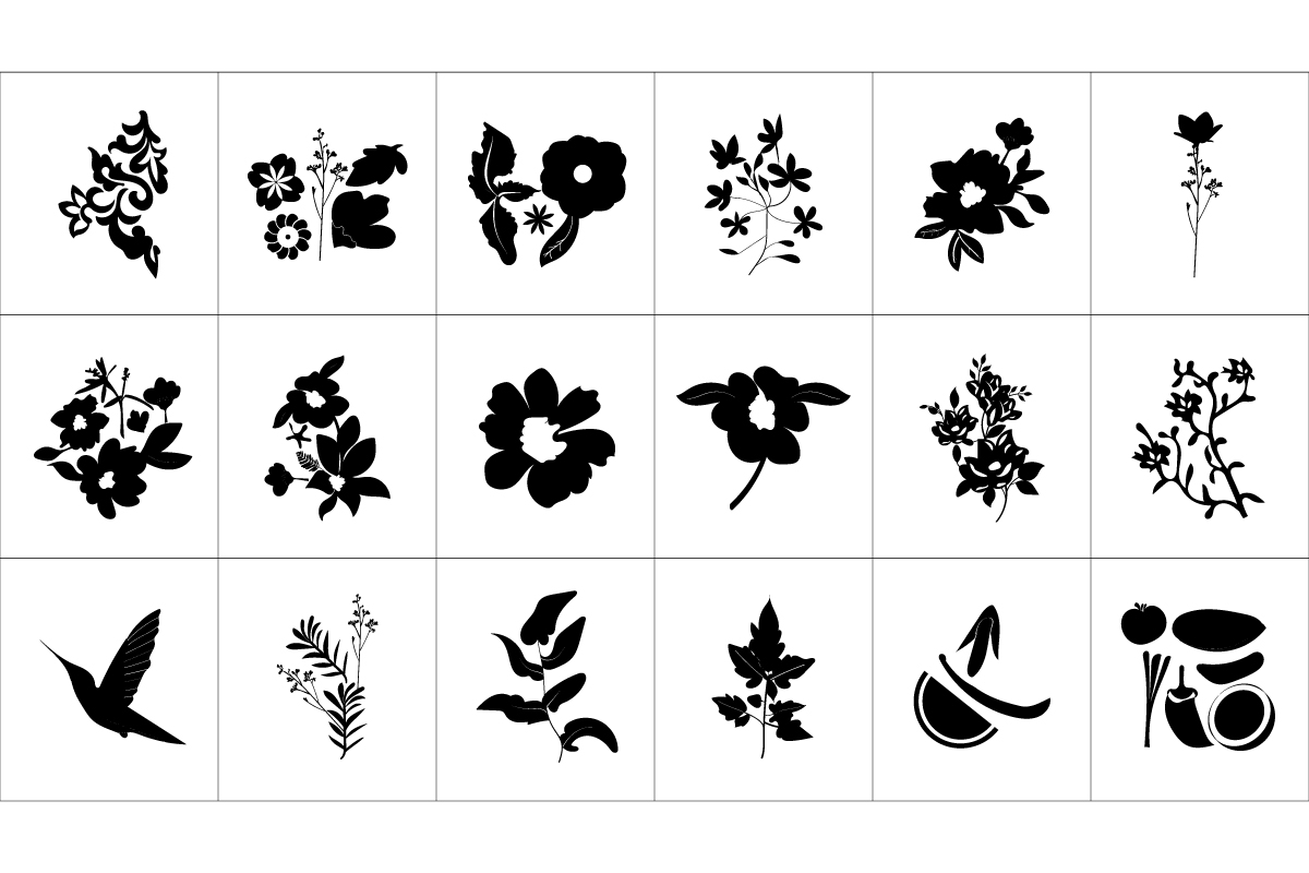 Black images of flower set.