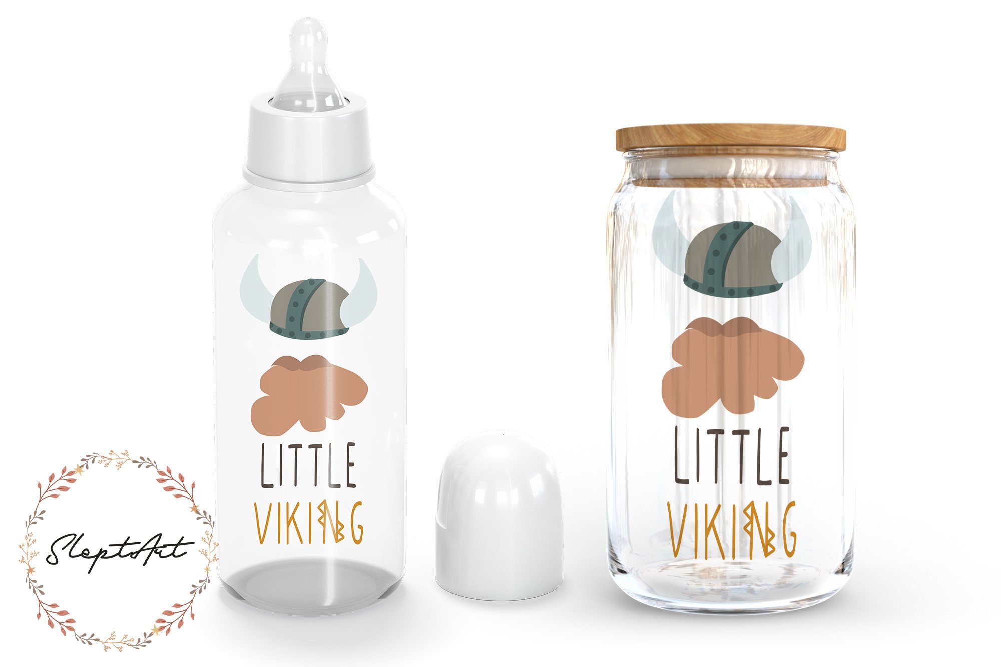 Delicate viking illustration for the child's bottle.