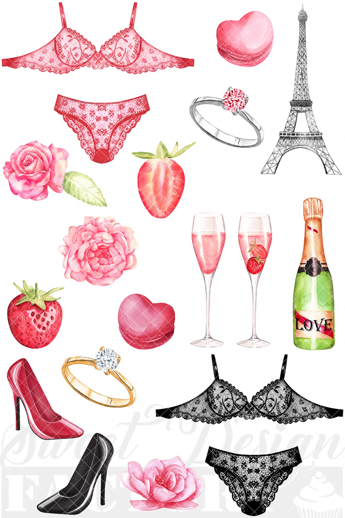 So romantic illustration with a lingerie and ring.