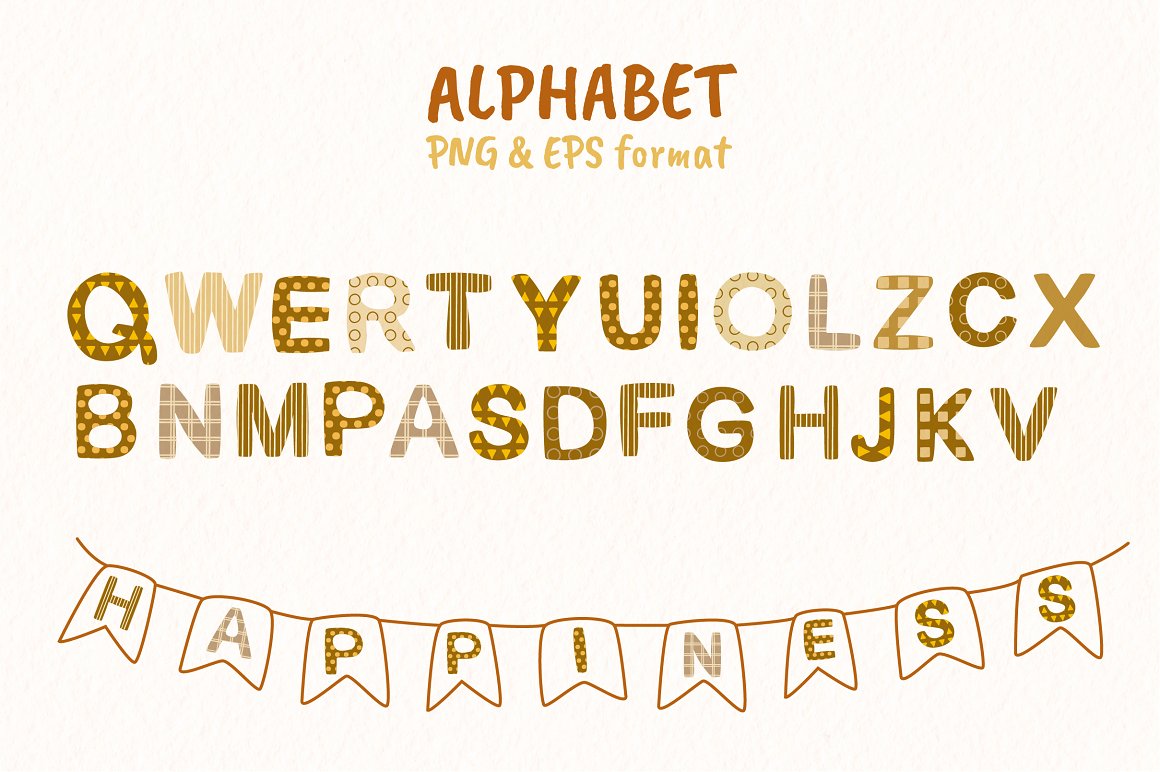 Boho Kids Alphabet Digital Illustration preview image.