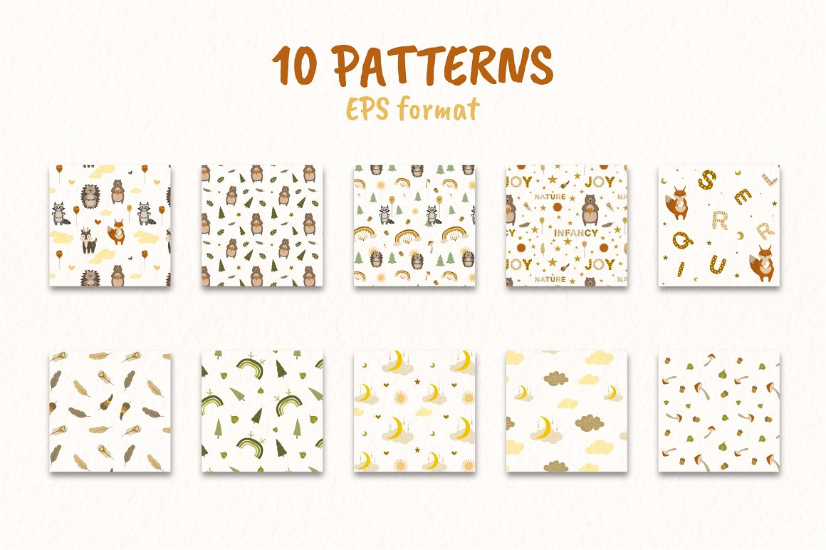 Boho Kids Patterns Digital Illustration preview image.