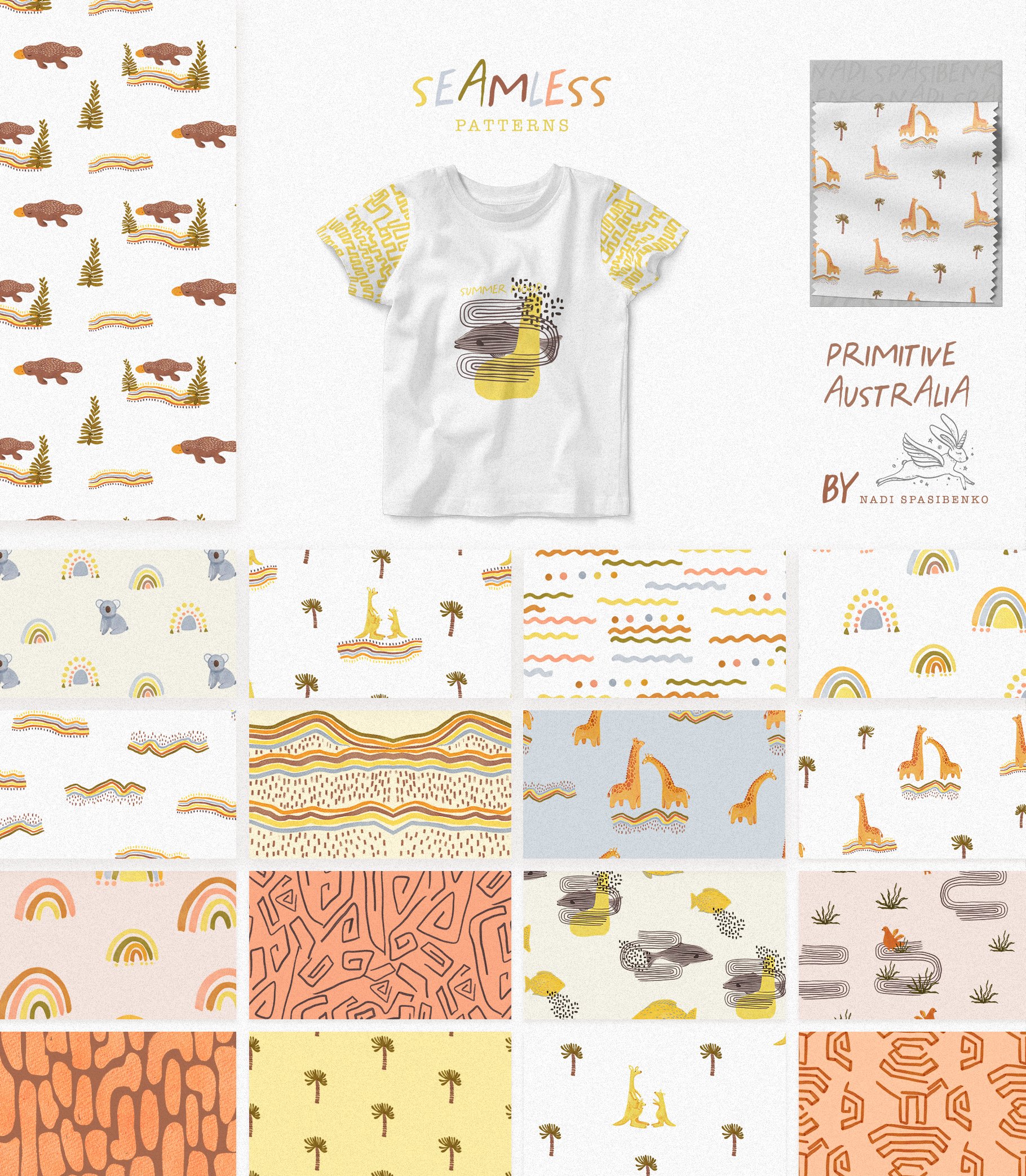 Some colorful patterns with the different animals and other prints.