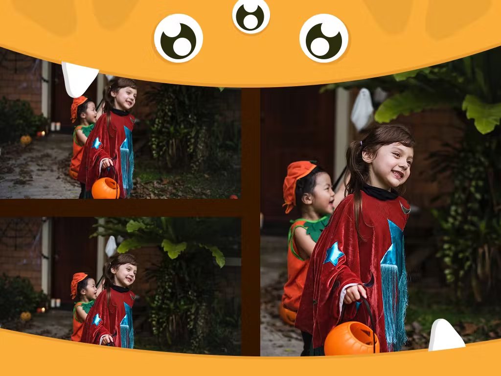 3 photos with children on a brown background in a orange critter.