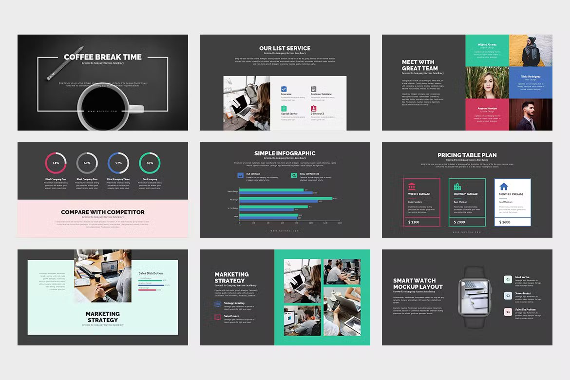 Beautiful 9 slides for marketing strategy.