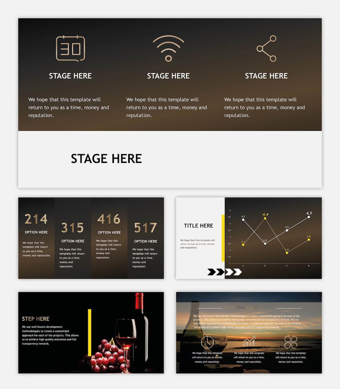 5 different presentation templates for your store statistics.