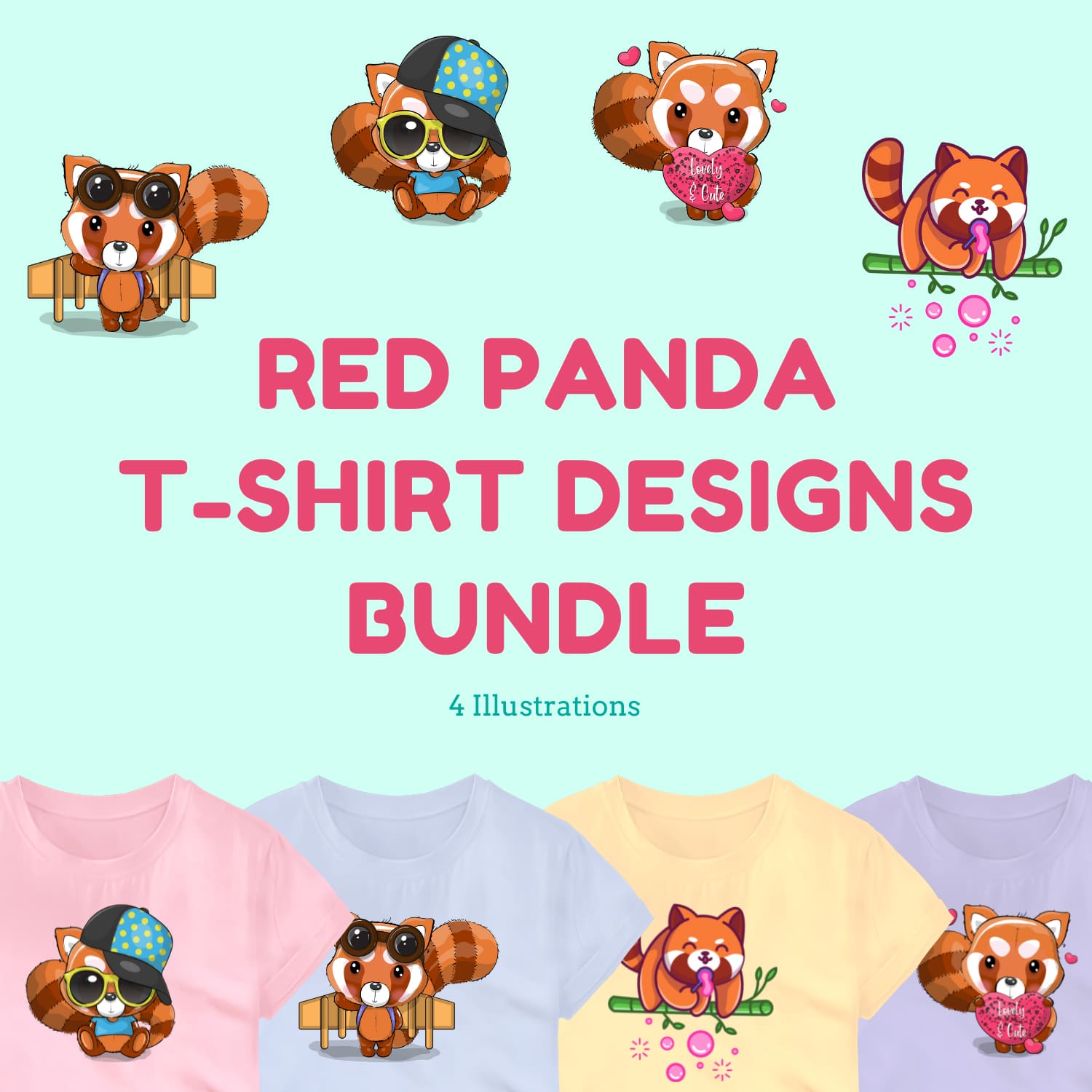 Red Panda Svg T-shirt Designs Bundle.