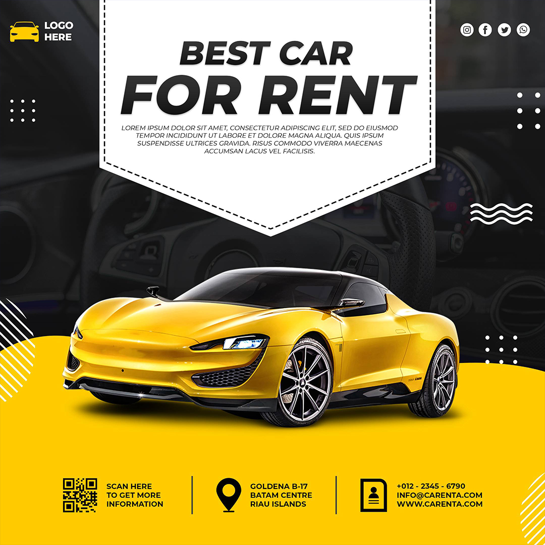 Yellow Car Rental Social Media Templates preview image.