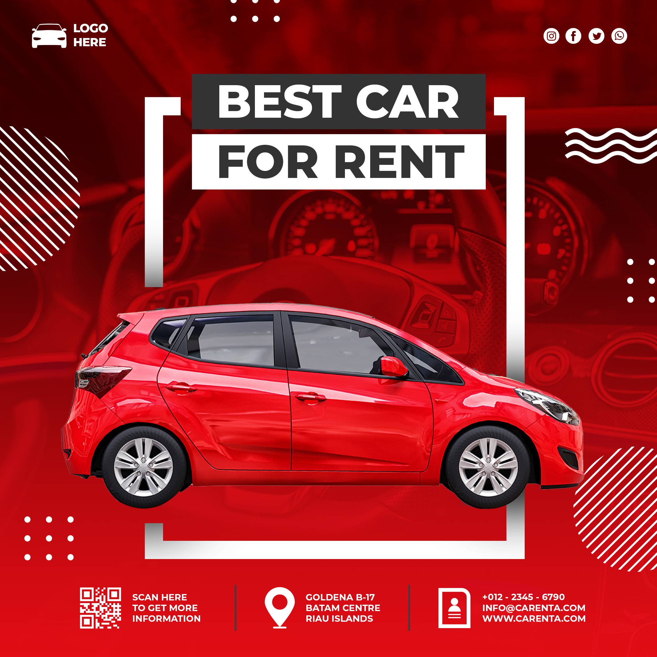 Red Car Rental Social Media Templates facebook image.