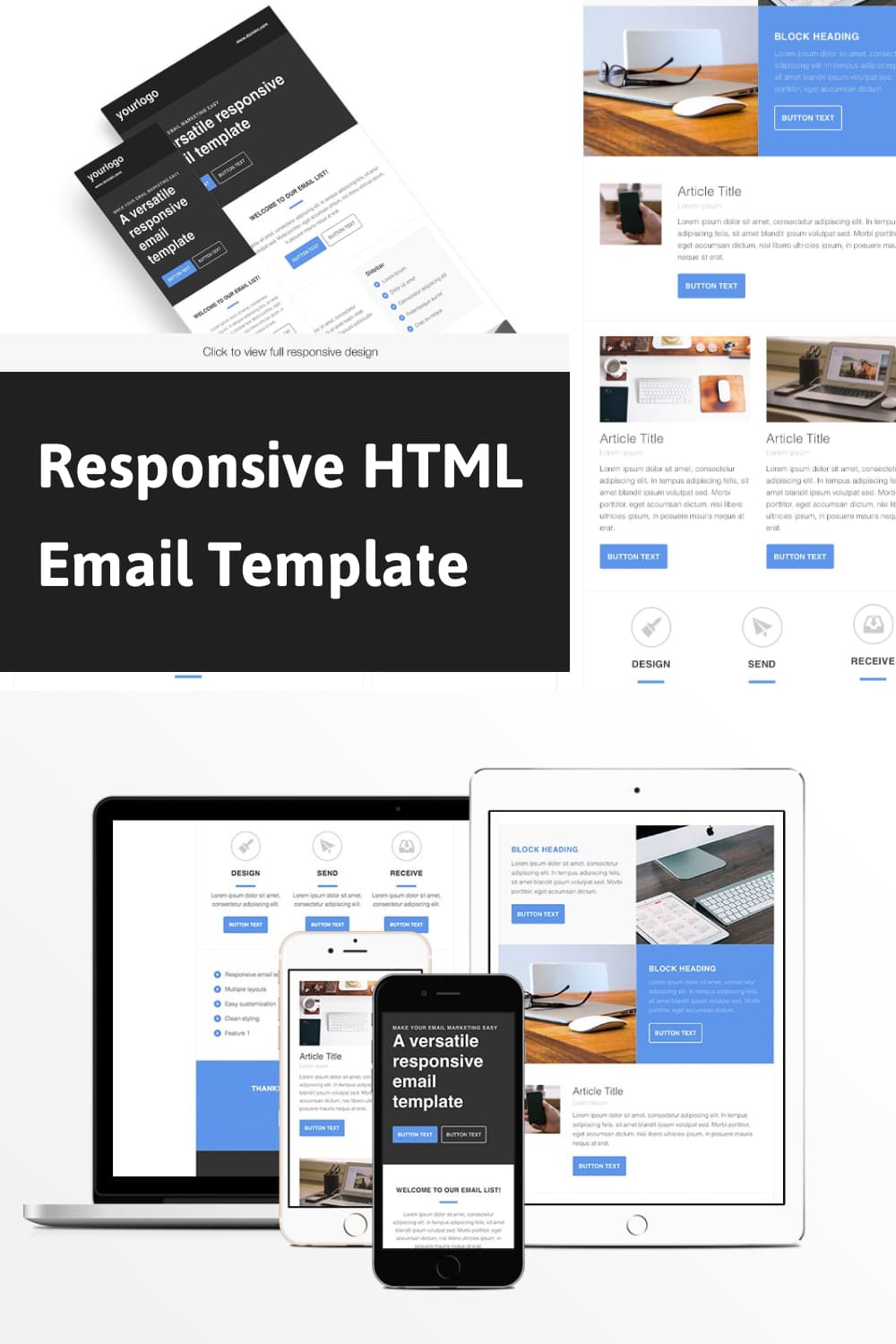 A set of images of a wonderfully responsive email design template.