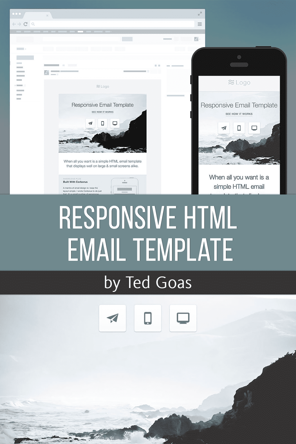 Pack of images of adorable seascape email design template.