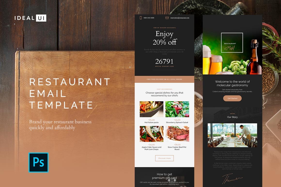 A selection of images of an adorable restaurant email design template.
