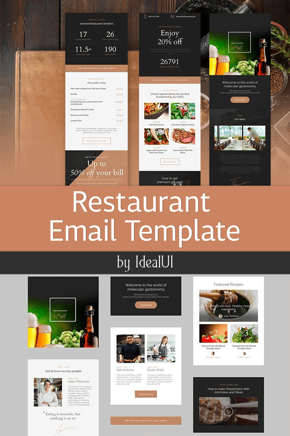 Image collection of elegant restaurant email design template.