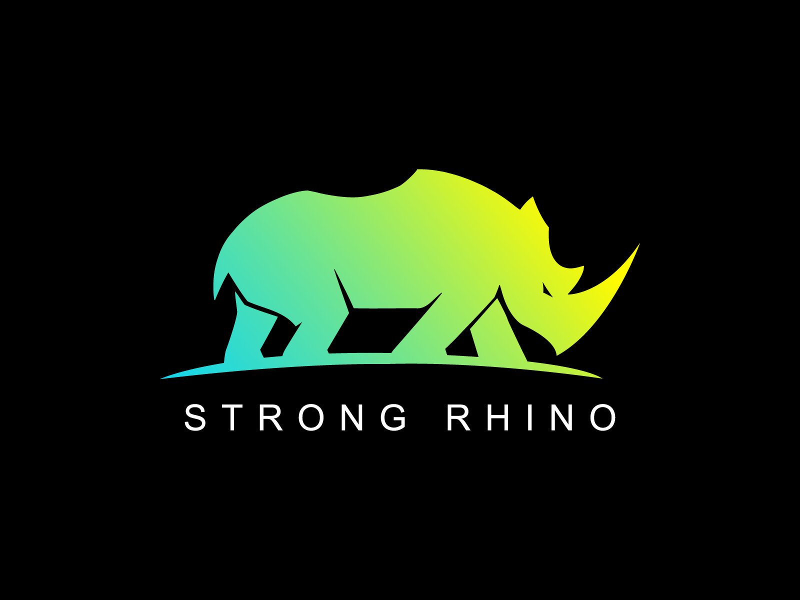 Green gredient rhino with the lettering on a black background.