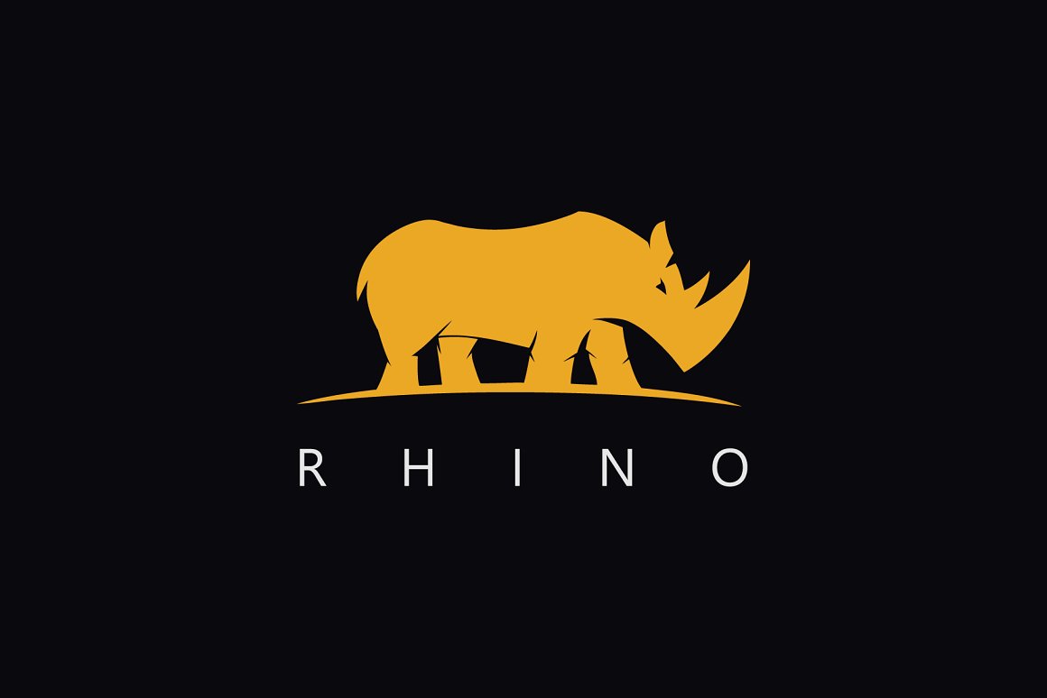 Colorful image of a yellow rhino on a black background.