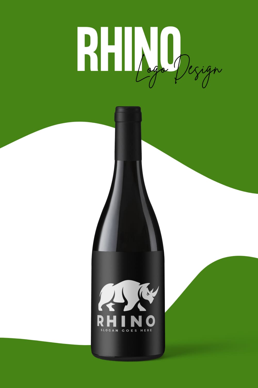 A picture of a bottle with a gorgeous rhino logo.