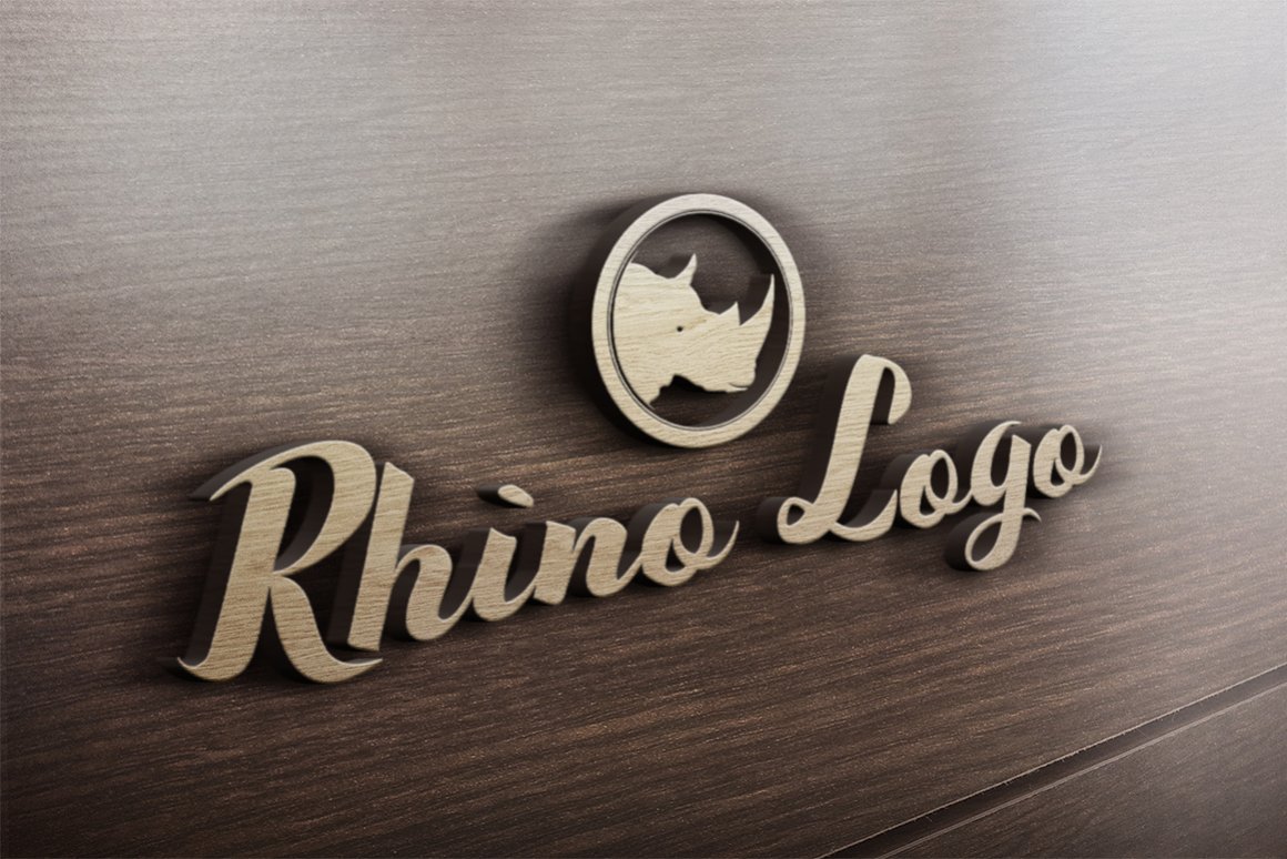 Wooden 3D rhino logo.