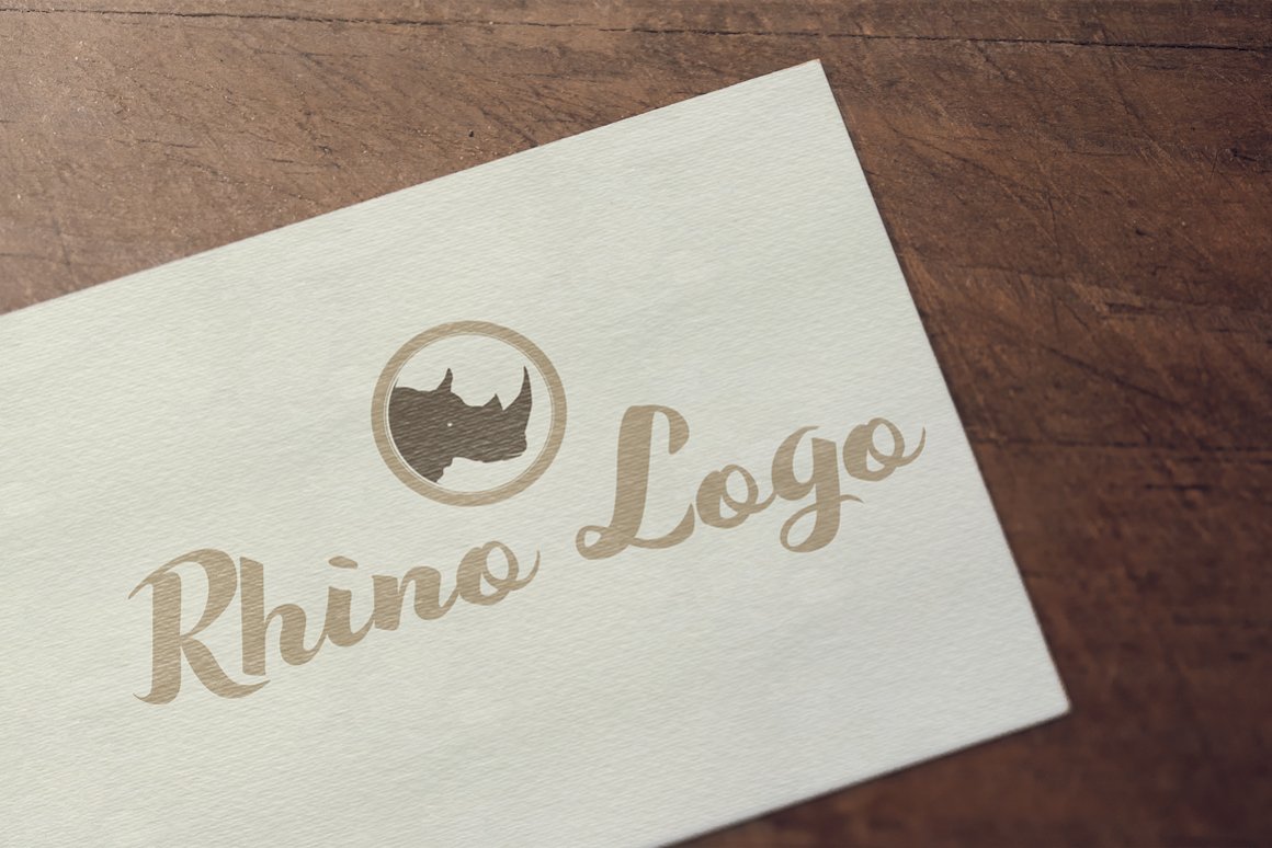 Ivory paper with the simple and delicate rhino logo.