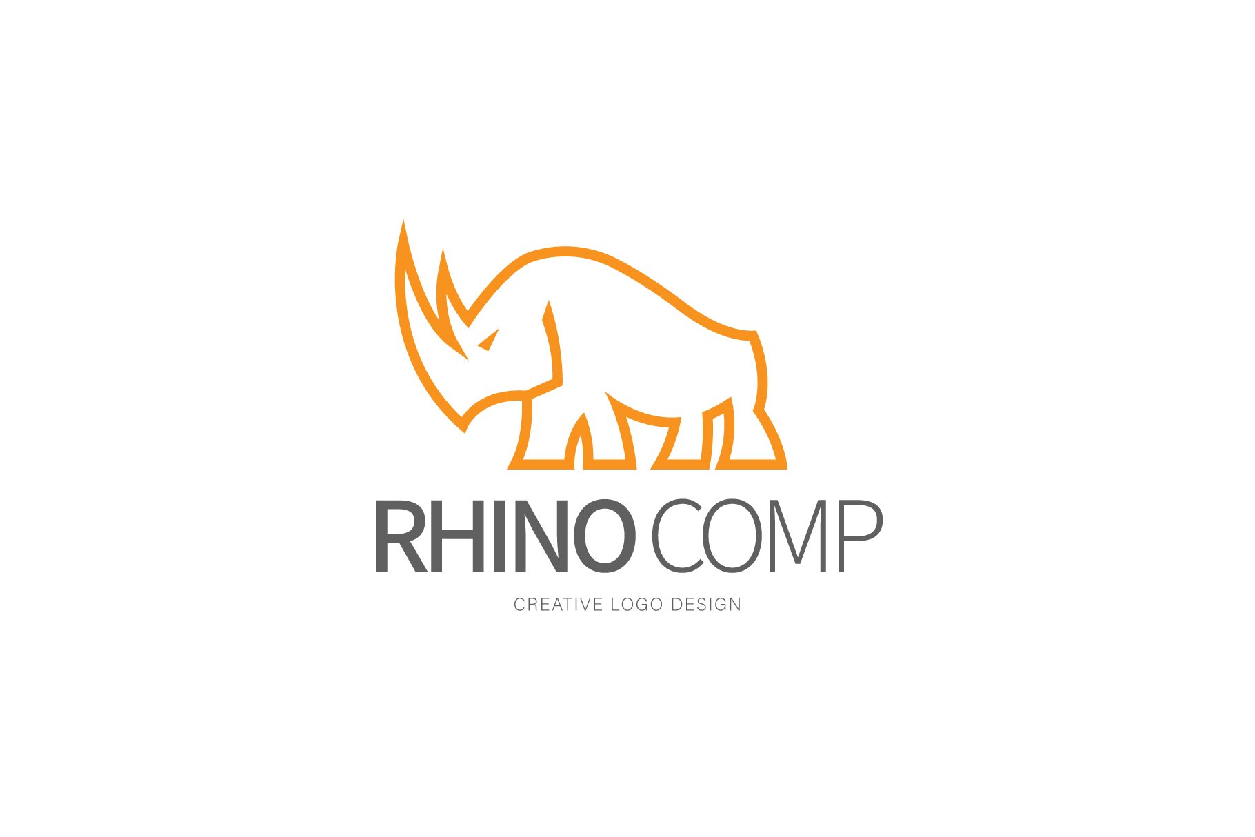 White matte background with the orange outline rhino.