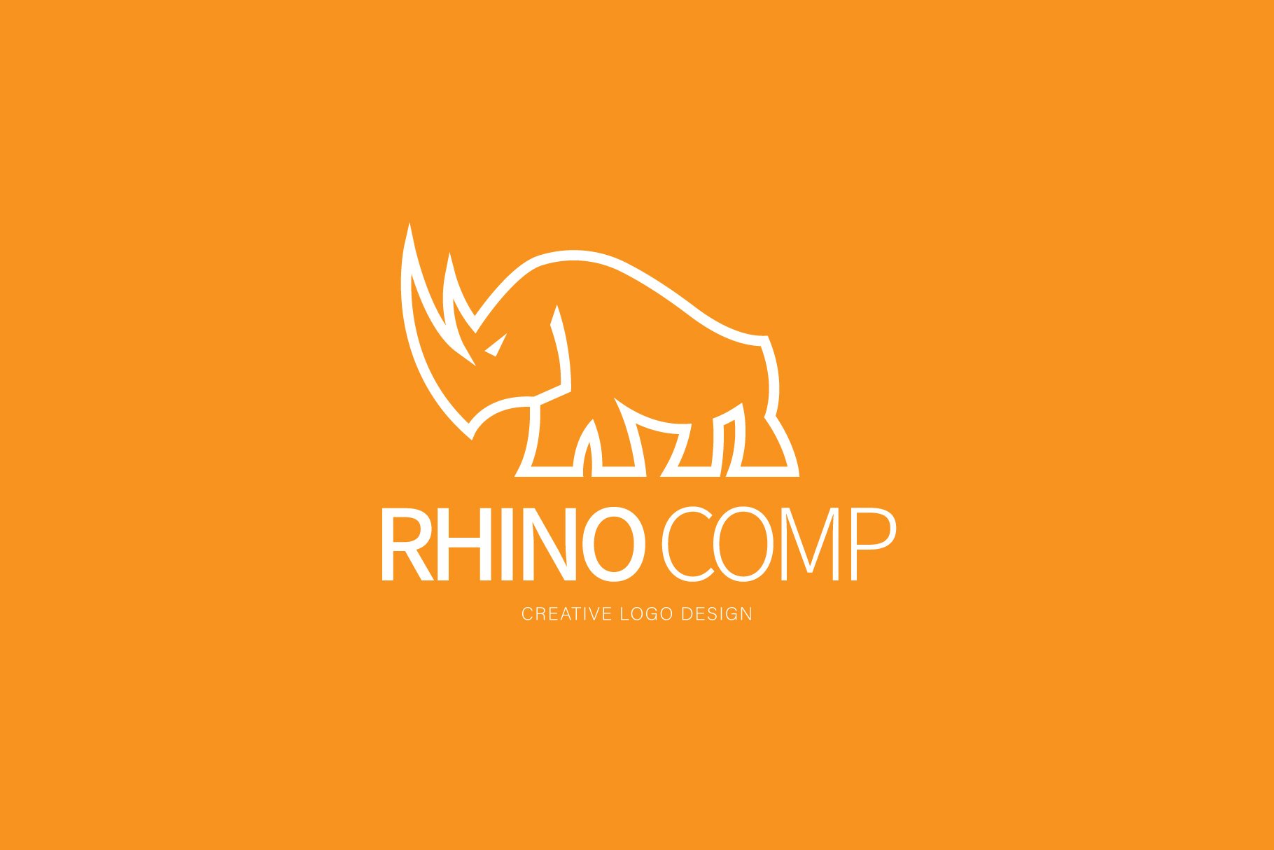 Orange matte background with the white outline rhino.
