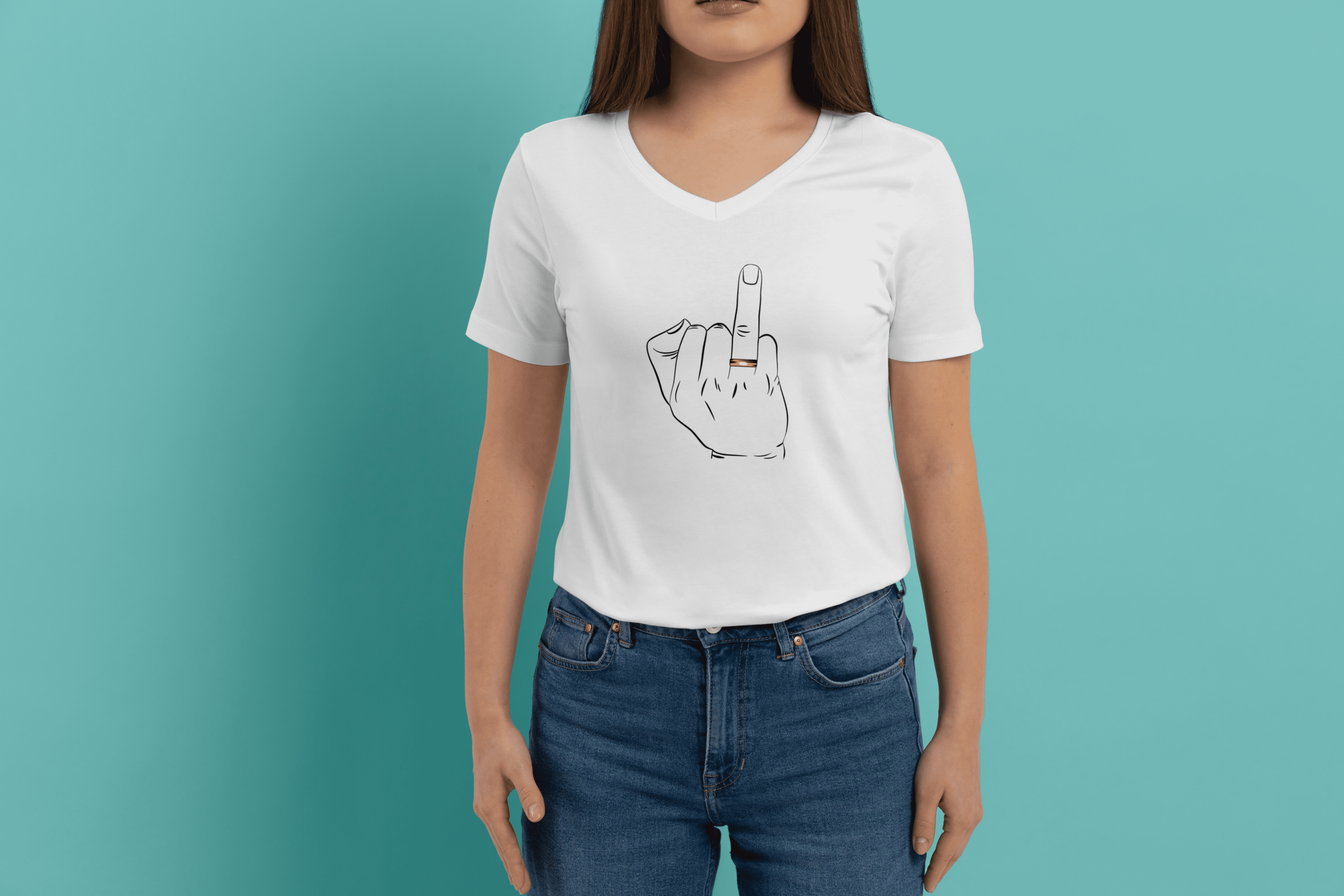 Image of T-shirt with irresistible print of a finger with a ring.