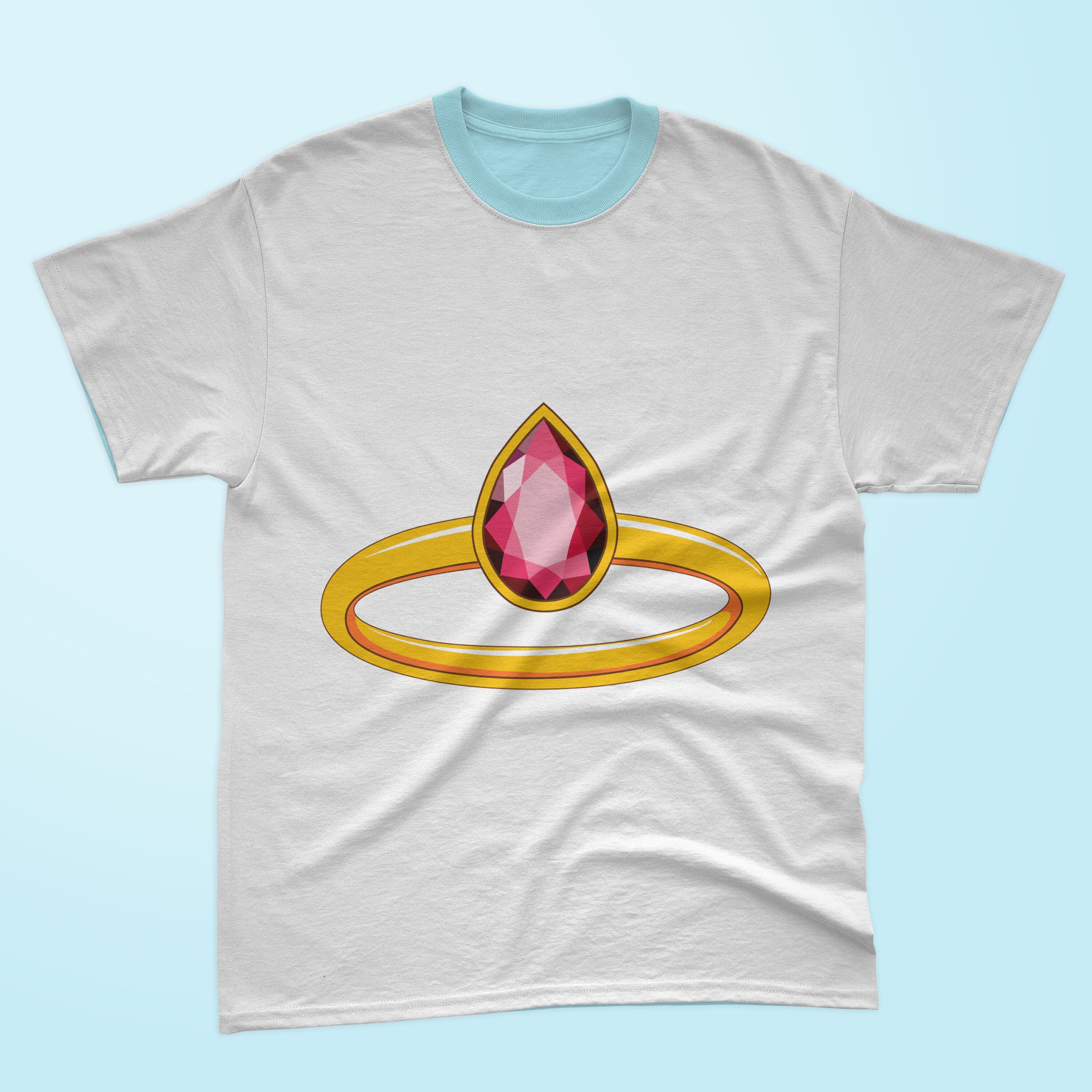 Image of a white t-shirt with a wonderful ring print.