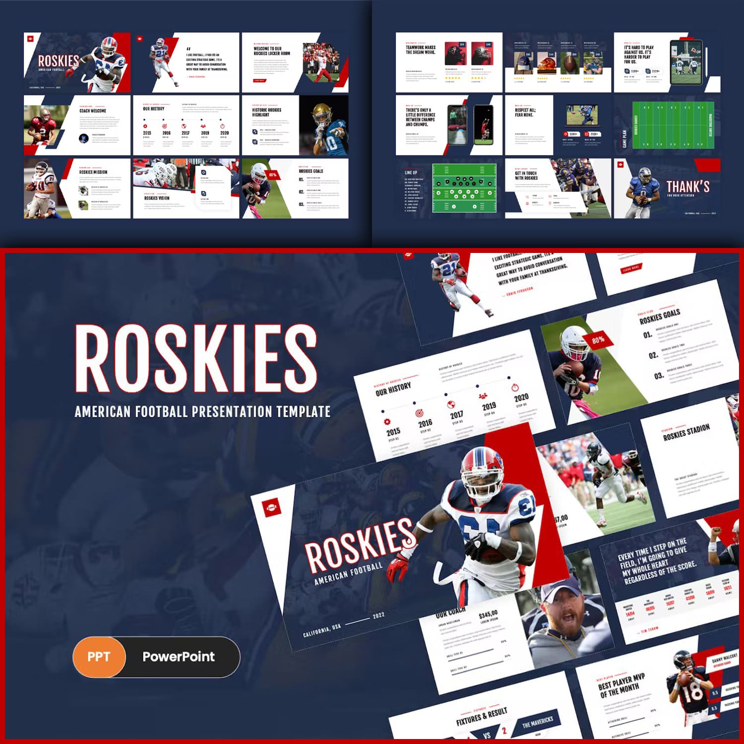 Roskies - American Football PowerPoint Template Cover.