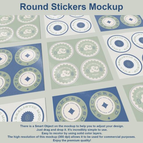 Collection of images of colorful round stickers with exquisite design.