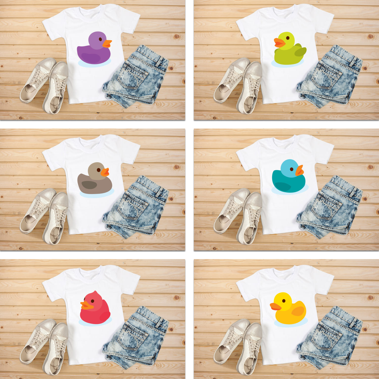 Bundle of t-shirt images with wonderful prints of rubber ducks.
