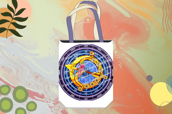 White eco bag with the bright astrology round.