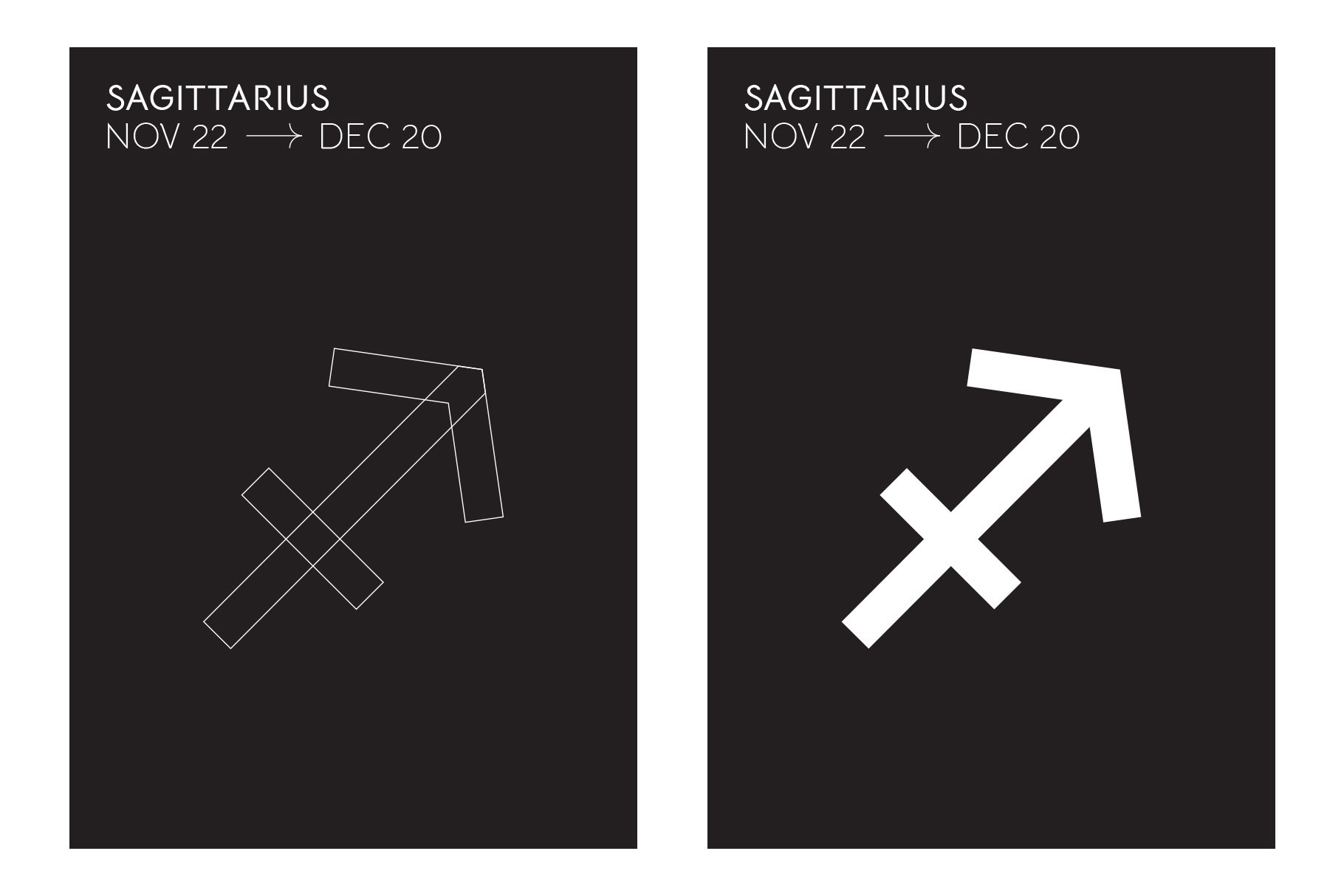 Outline and bold white sagittarius graphic.