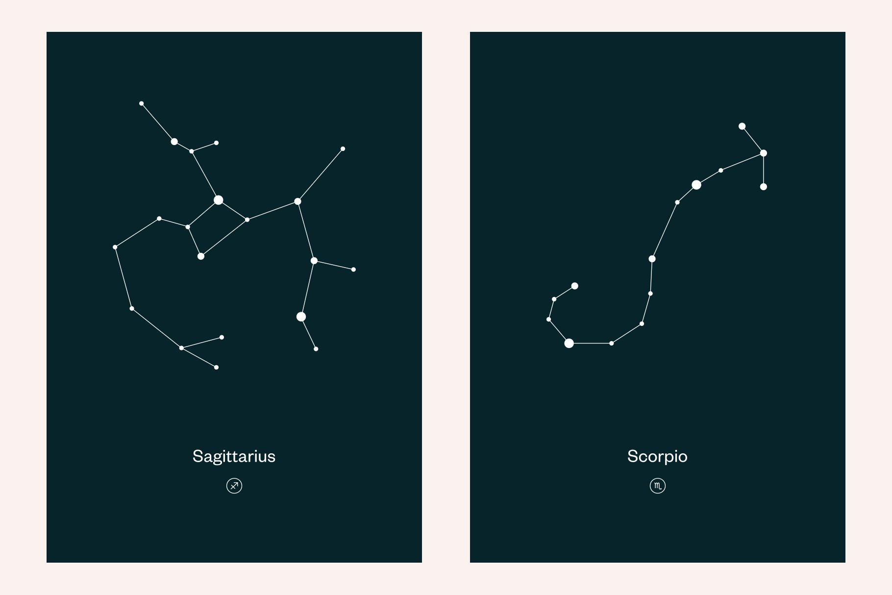 Minimalistic Sagittarius and scorpio compositions.