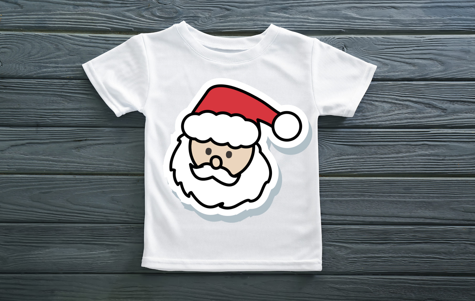 White t-shirt with the Santa face in a red hat.