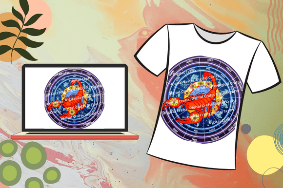 White t-shirt with the colorful scorpio astrology sign illustration.