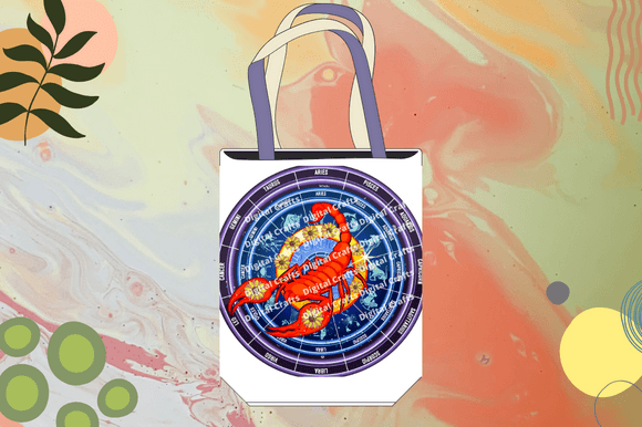 White eco bag with the scorpio astrology.
