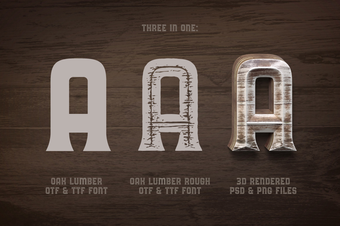Oak Lumber Font three in one preview.