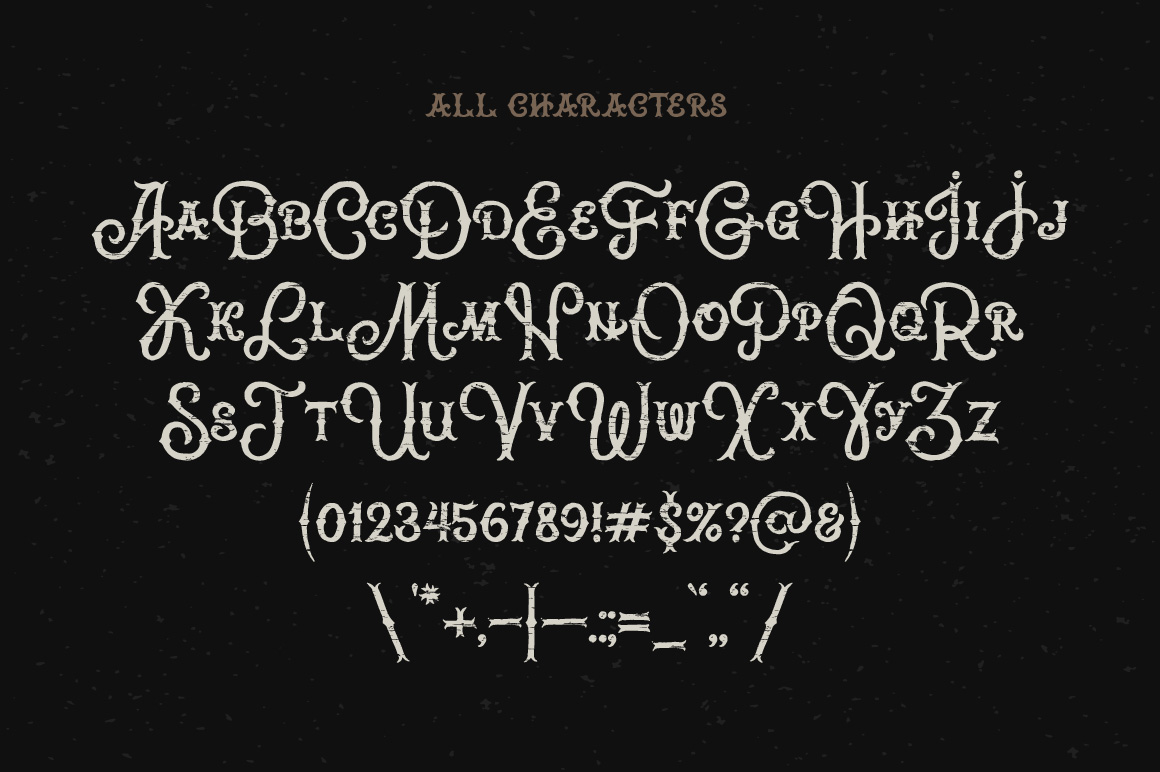 Brass Heart Font all characters preview.