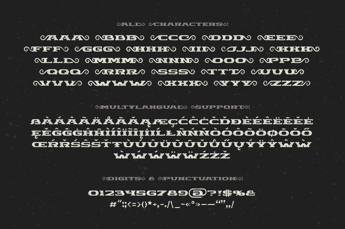 Chimera Tail Font all characters preview.